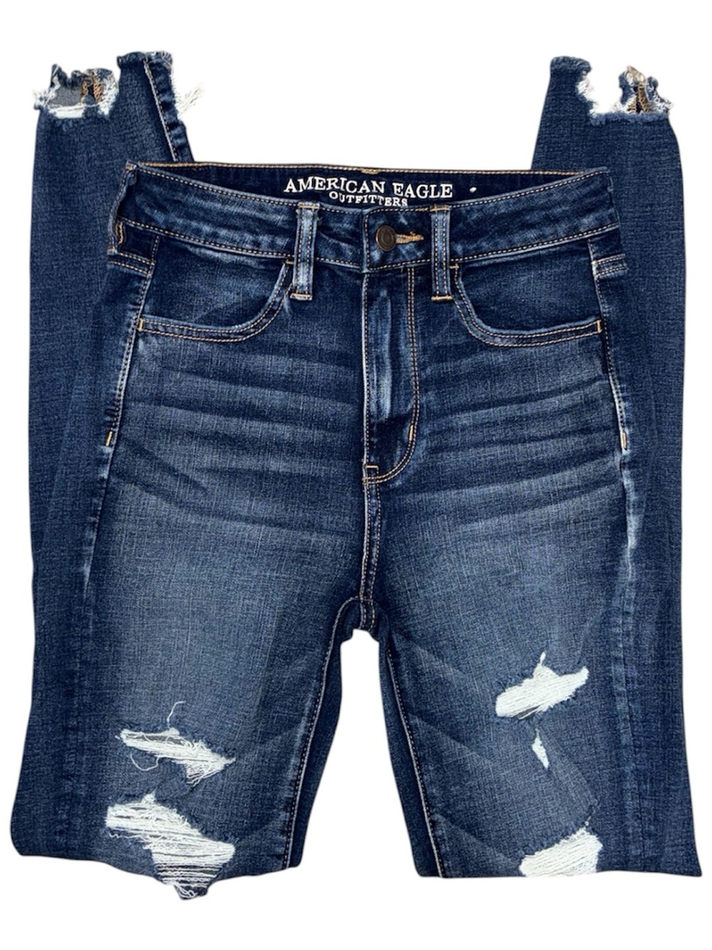 American Eagle Women’s Distressed Dark Blue Skinny Jeans size 2R